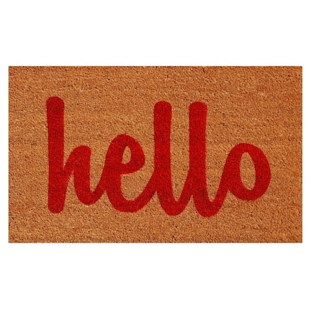 Configuracion 17 x 29 in. Script Hello Rectangular Doormat Natural & Red CO3363056